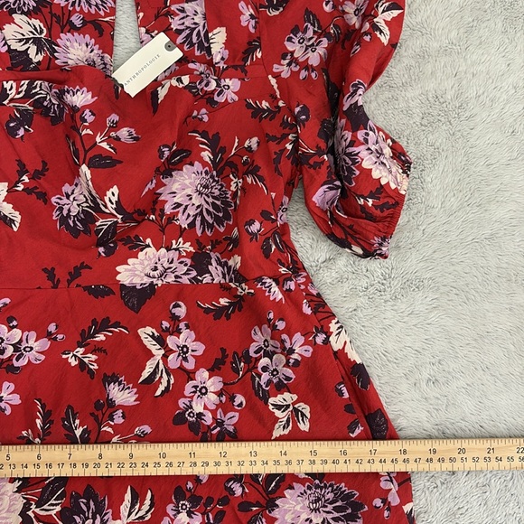 NEW Anthropologie Maeve Dress Puff Sleeve Red Floral Midi Dress Pockets 0 - Picture 13 of 14